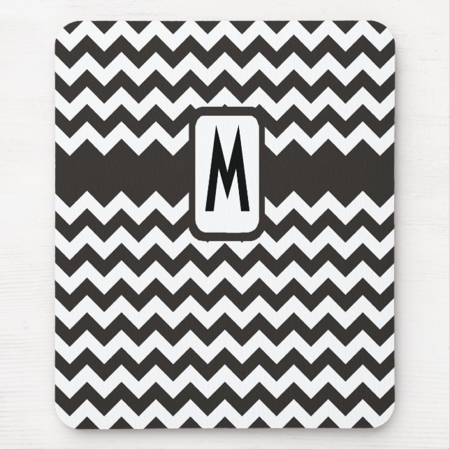 Mit Monogramm Zigzag Mousepad: Schwarze, weiße Che Mousepad (Vorne)