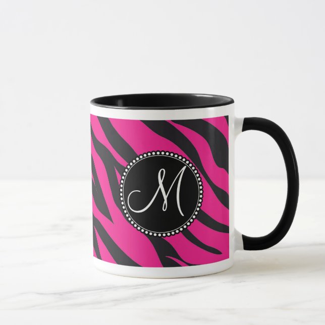 Mit Monogramm, zuerst rosa schwarzes Zebra Tasse (Rechts)