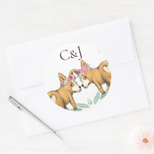 Mit Monogramm zwei Brides Corgi Hunde Hochzeit Runder Aufkleber