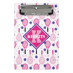 Mit Name und Initial, rosa und lila Tennisschläge Mini Klemmbrett