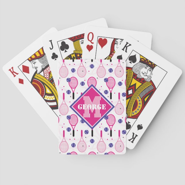 Mit Name und Initial, rosa und lila Tennisschläger Spielkarten (Rückseite)