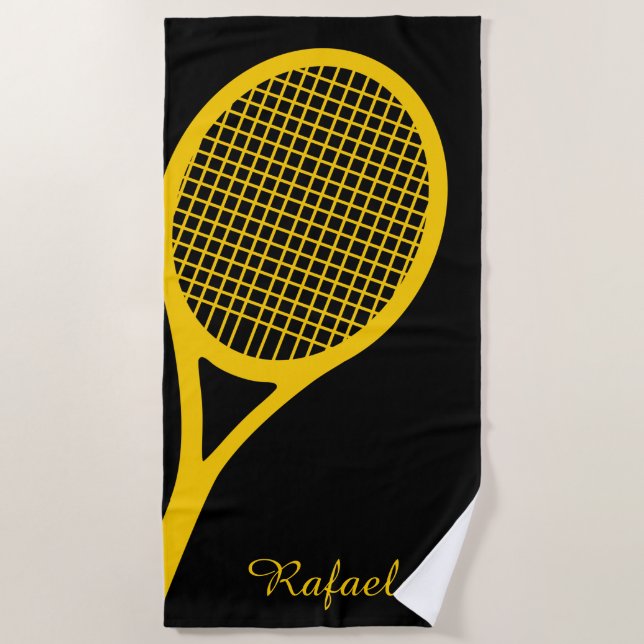 Mit Namen Gelb 🎾 Tennisschläger Strandtuch (Vorderseite)