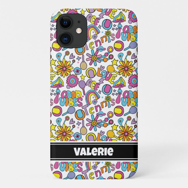 Mit Namen 🎾 Groovy Pastel Tennis Case-Mate iPhone Hülle (Rückseite)