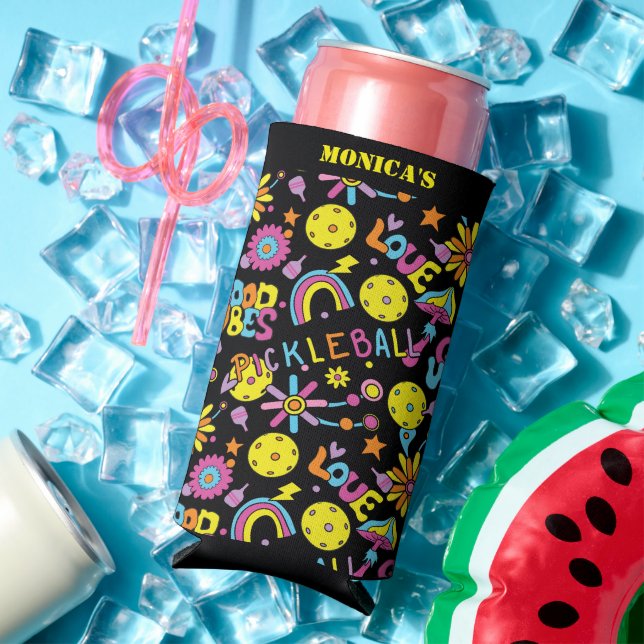 Mit Namen, Groovy, Retro 90er, schwarz Selters Dosenkühler (In Situ Sommer)