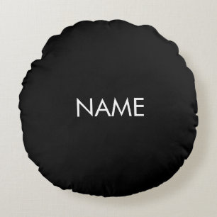 Mit Namen, minimalistisch Schwarz-weiß anpassen Rundes Kissen