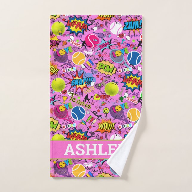 Mit Namen 😍 🤩 pink Eclectic Tennis 🎾 Muster Handtuch (Handtuch)