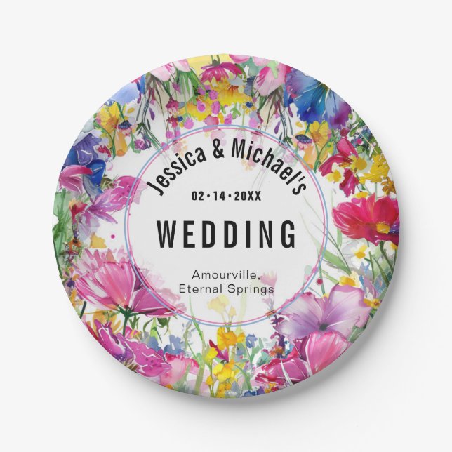 Mit Namen und Datum 💗 🌹 Sammlung von Wiesenblume Pappteller (Vorderseite)