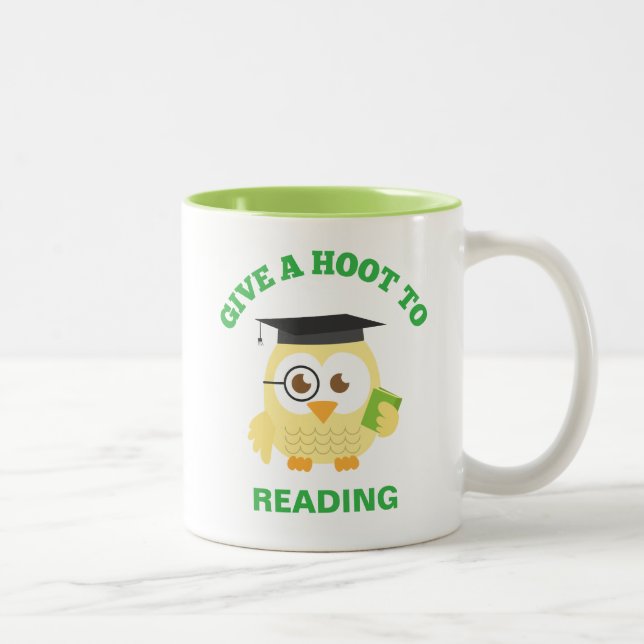 Mit Niedlicher Schüssel ein Hoot zum Lesen geben Zweifarbige Tasse (Rechts)