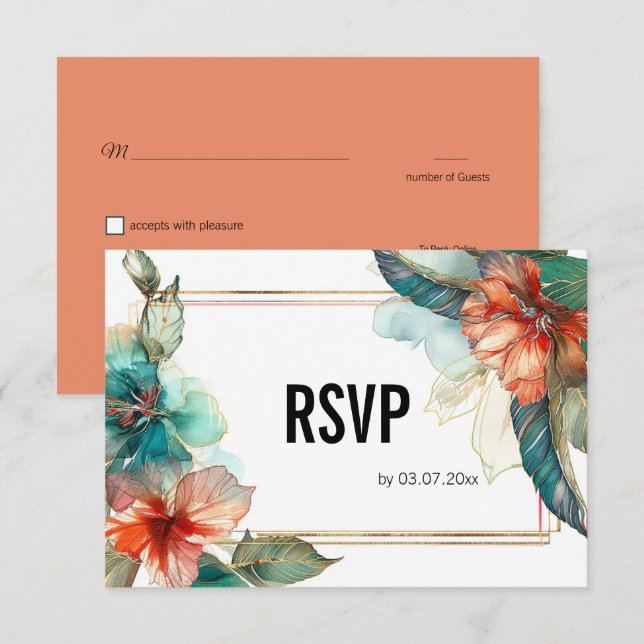 Mit QR-Code Hibisken Serenade Paradies RSVP Karte (Vorne/Hinten)