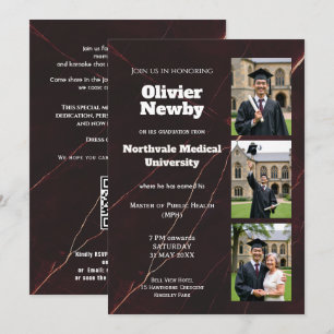 🎓Mit QR Dark Luxury Marmor Abschlussfeier Einladung