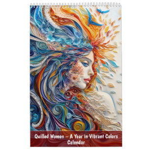Mit Quilling-Motiven verzierte Frauen – Ein Jahr i Kalender