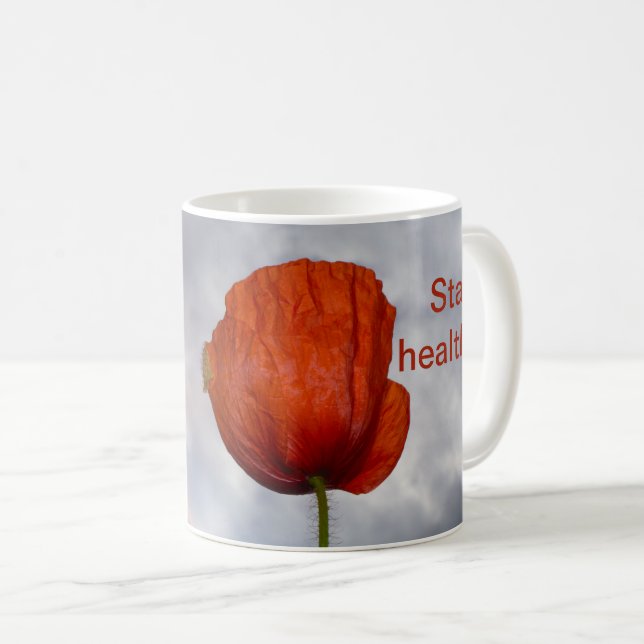 Mit roter Blume gesund bleibe Kaffeetasse (VorderseiteRechts)