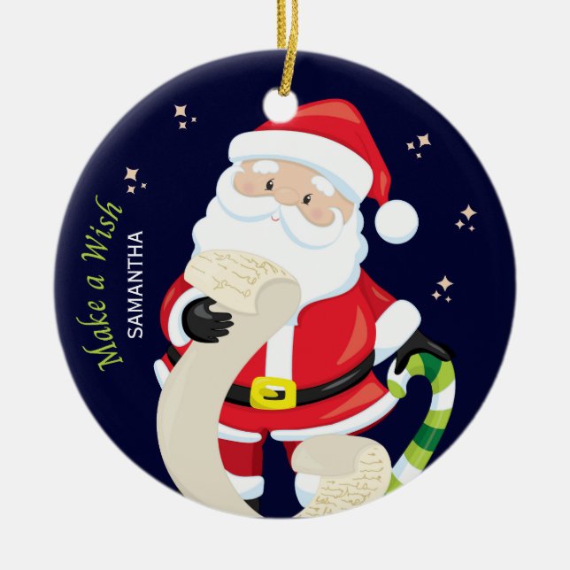 mit Santa einen Wunsch erfüllen Keramik Ornament (Vorne)