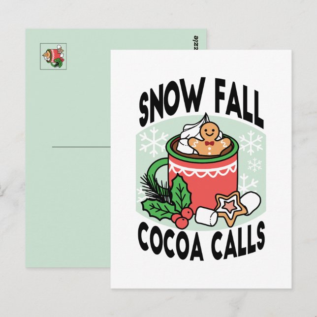 Mit Schneefall-Kakaoanrufen wärmen - Winter Drink Postkarte (Vorne/Hinten)