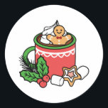 Mit Schneefall-Kakaoanrufen wärmen - Winter Drink Runder Aufkleber<br><div class="desc">Erfrischung mit unserem "Snow Fall Cocoa Calls" Design! Mit einer Tasse Kakao mit niedlichem Lebkuchenmann, Schneeflocken und Weihnachtsdekor ist dieses Design perfekt für T - Shirt, Tasse und festliche Wohngestaltung. Ein gemütliches Winterkunstwerk, das sich ideal für diejenigen eignet, die heiße Drinks und Ferien in Liebe haben. #WinterCocoa #HolidayDrinks #ChristmasVibes #CozyCocoaArt...</div>