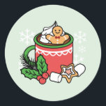 Mit Schneefall-Kakaoanrufen wärmen - Winter Drink Runder Aufkleber<br><div class="desc">Erfrischung mit unserem "Snow Fall Cocoa Calls" Design! Mit einer Tasse Kakao mit niedlichem Lebkuchenmann, Schneeflocken und Weihnachtsdekor ist dieses Design perfekt für T - Shirt, Tasse und festliche Wohngestaltung. Ein gemütliches Winterkunstwerk, das sich ideal für diejenigen eignet, die heiße Drinks und Ferien in Liebe haben. #WinterCocoa #HolidayDrinks #ChristmasVibes #CozyCocoaArt...</div>