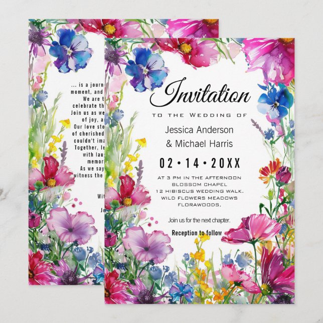 Mit schönem Text auf der Rückseite Meadow Blooms Einladung (Vorne/Hinten)