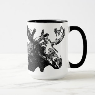 Mit sich kreuzenden Linien schraffierte Elche Tasse