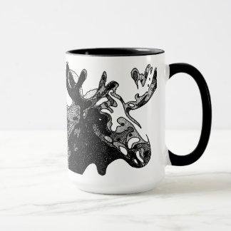 Mit sich kreuzenden Linien schraffierte Elche Tasse