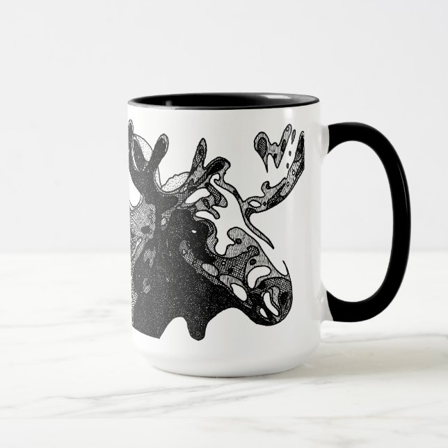 Mit sich kreuzenden Linien schraffierte Elche Tasse (Rechts)