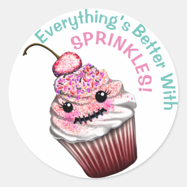 "Mit Sprinklen ist alles besser" Niedliche Aufkleb Runder Aufkleber (Vorderseite)