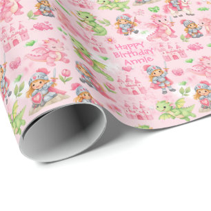 Mit Text Fantasy-Schloss-Geburtstag  Geschenkpapier