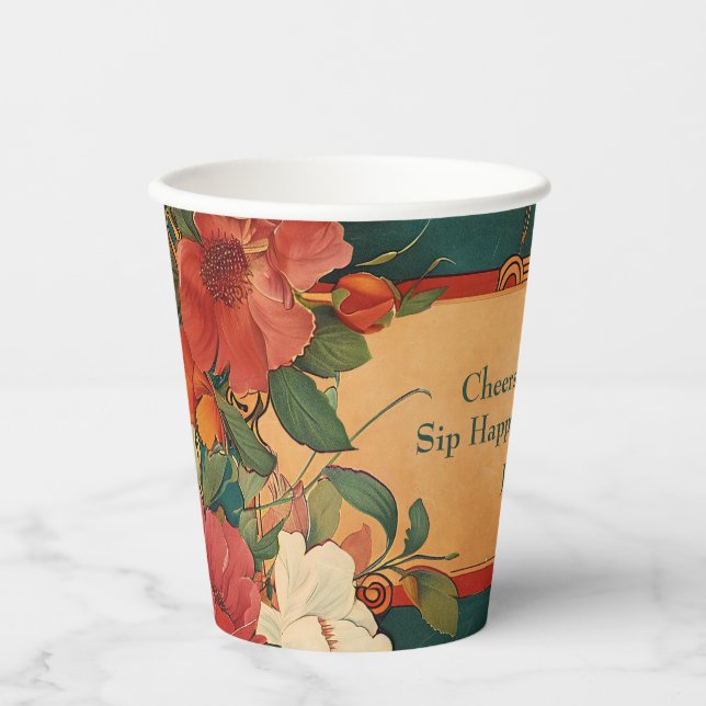 🌹 mit Text Rose Romantik: Jugendstil-Splendor Pappbecher (Vorderseite)