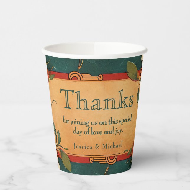 🌹 mit Text Rose Romantik: Jugendstil-Splendor Pappbecher (Links)