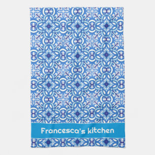 Mit Text 🤍 Weiß und Blau Porto Azulejos Geschirrtuch