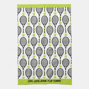 Mit Text🎾Schwarz und grün Tennis🎾 weiß Geschirrtuch