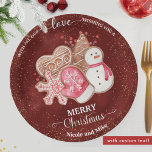 Mit unserer Liebe, Lebkuchen, Backwaren Pappteller<br><div class="desc">Genießen Sie Ihre Freunde und Familie mit diesem festlichen Weihnachtsschild, das sich ideal für all diese köstlichen Geschenke aus dem Urlaub eignet. Design mit der Botschaft "Mit all unserer Liebe", "Frohe Weihnachten wünschen" in schöner handgeschriebener Kalligrafie und Blocktypografie. Textabschnitt für Ihren Namen oder eine zusätzliche Nachricht. Handgemalte Aquarellkekse in Aquarellfarben...</div>