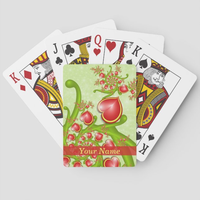 Mit viel Liebe Rot-Gelbe Herzen Fraktal Art Name Spielkarten (Rückseite)
