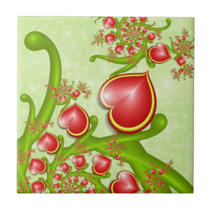 Mit viel Liebe Rot Gelbe Herzen Fraktal Kunst Fliese