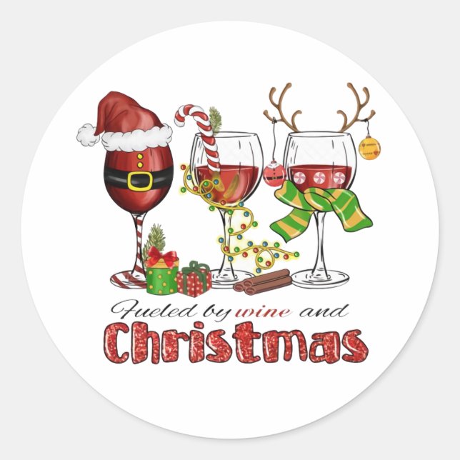 Mit Wein und Weihnachten gespeist Runder Aufkleber (Vorderseite)