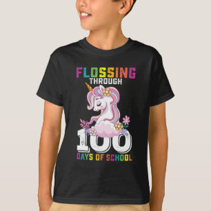 Mit Zahnseide durch 100 Tage Schule Einhorn T-Shirt