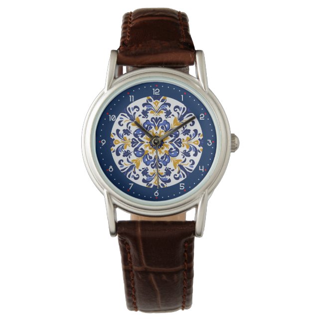 Mit Ziffern 💙 💟 Atemberaubenden Azulejos Armbanduhr (Vorderseite)