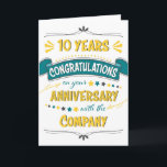 Mitarbeiter 10 Jahre Jubiläum Herzlichen Glückwuns Karte<br><div class="desc">Dies ist eine Angestellte 10-jährige Jubiläumskarte mit dem Text: '10 JAHRE GRATULATIONS on your ANNIVERSARY with the COMPANY' Der Text ist vertikal auf der Seite in Gelb, Grün und Kohle grau angeordnet, Set auf einem weißen Hintergrund. Die zusätzlichen Gestaltungselemente wie Banner, Punkte, Sterne und Pfeile usw. sind farblich dem Text...</div>