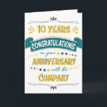 Mitarbeiter 10 Jahre Jubiläum Herzlichen Glückwuns Karte<br><div class="desc">Dies ist eine Angestellte 10-jährige Jubiläumskarte mit dem Text: '10 JAHRE GRATULATIONS on your ANNIVERSARY with the COMPANY' Der Text ist vertikal auf der Seite in Gelb, Grün und Kohle grau angeordnet, Set auf einem weißen Hintergrund. Die zusätzlichen Gestaltungselemente wie Banner, Punkte, Sterne und Pfeile usw. sind farblich dem Text...</div>