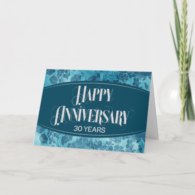 Mitarbeiter 30 Jahre Jubiläum Blue Floral Elegance Karte (Vorderseite)