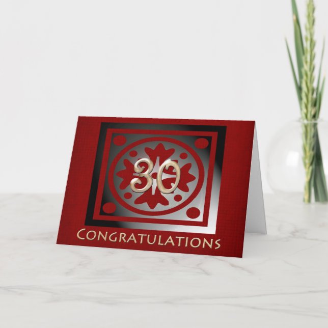 Mitarbeiter 30 Jahre Jubiläum Elegant Golden Red Karte (Vorderseite)