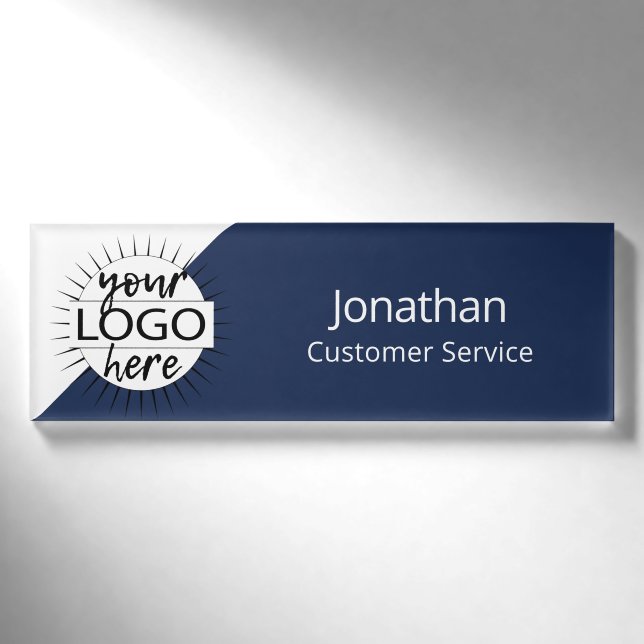 Mitarbeiter des Navy Blue Modern Custom Logo Magne Namenschild (Vorderseite)