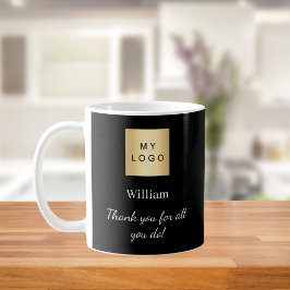 Mitarbeiter des schwarzen Firmenlogos Vielen Dank Kaffeetasse