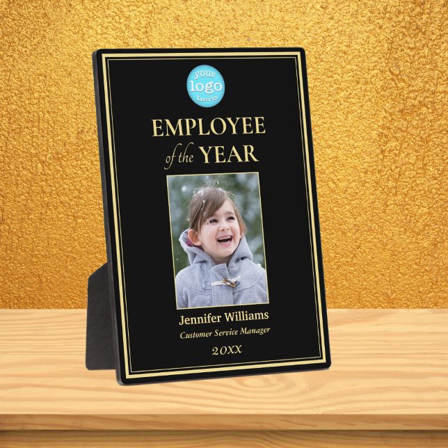 Mitarbeiter des Unternehmens Logo-Foto Schwarz Gol Fotoplatte (Employee of the Year Company Logo Photo Black Gold Plaque)