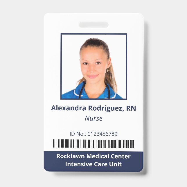 Mitarbeiter Foto Barcode White Blue Hospital ID Ausweis (Front)