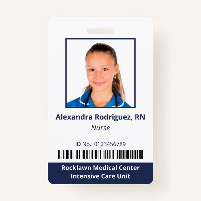 Mitarbeiter Foto Barcode White Blue Hospital ID Ausweis (Vorderseite)
