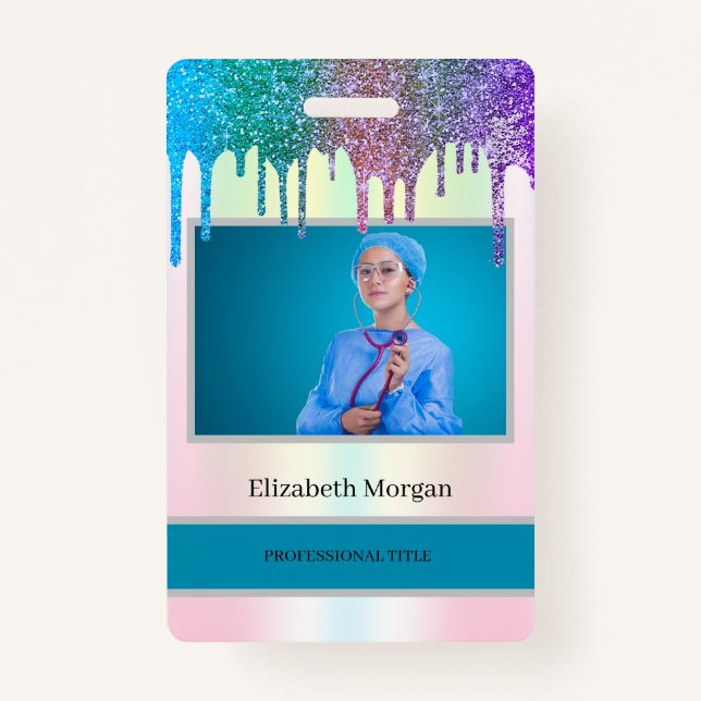 Mitarbeiter Foto Holographic Glitzer Tropfen Ausweis (Vorderseite)