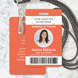 Mitarbeiter Foto ID Barcode Logo Orange Zugangspas Ausweis