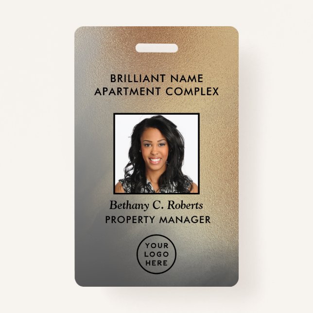 Mitarbeiter Foto ID Gold Gray Personalisiert Ausweis (Vorderseite)