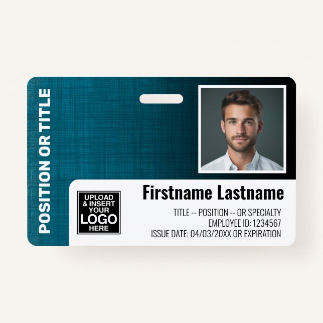 Mitarbeiter-Foto-ID-Logo Bar moderner Leinen blau Ausweis (Vorderseite)