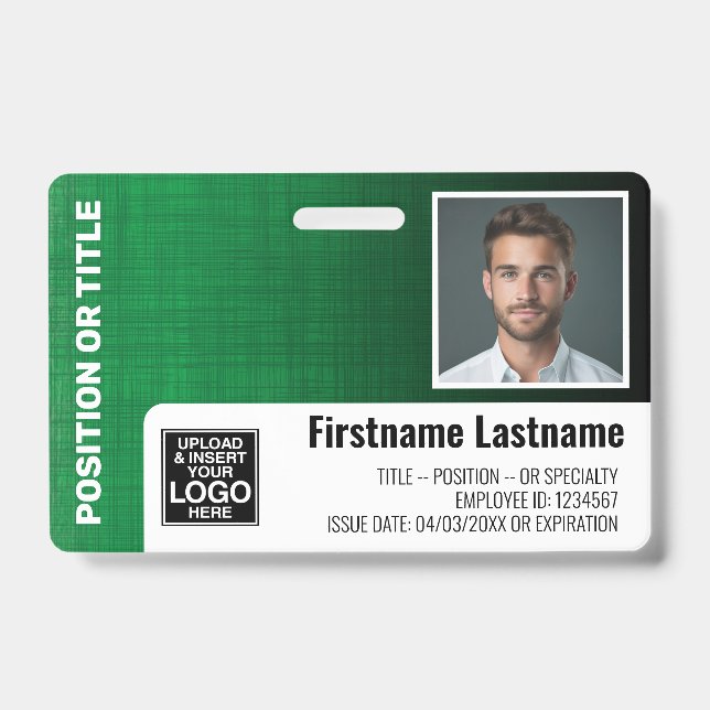 Mitarbeiter-Foto-ID-Logo Bar moderner Leinen grün Ausweis (Vorderseite)